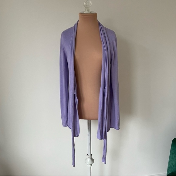 Repeat Soft Viscose Bamboo Blend Pastel Purple Tie Front Cardigan Sweater EUC M - Picture 5 of 9